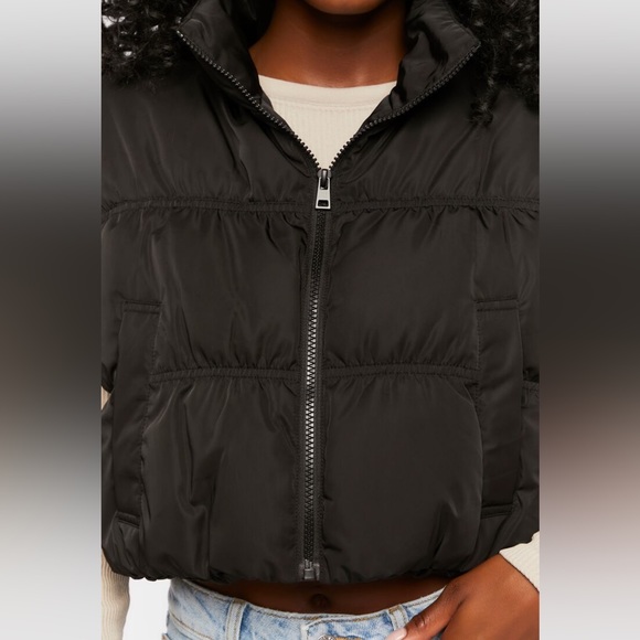 Black Puffer Zip-Up Vest, Forever 21 - Picture 3 of 5